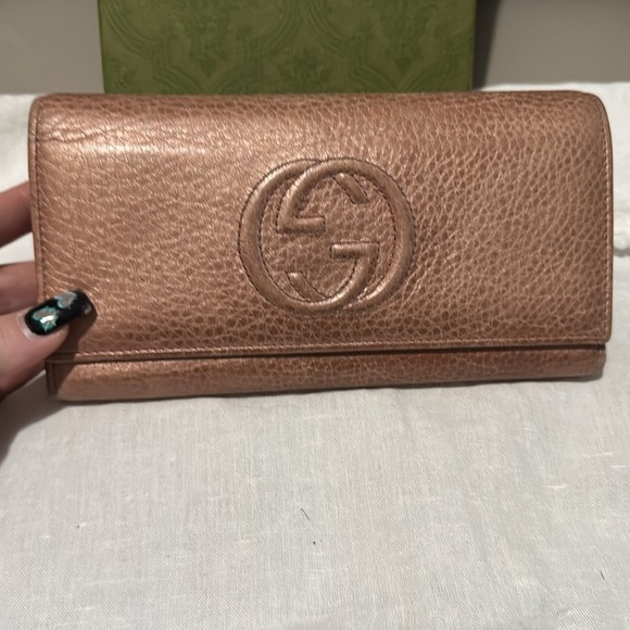 Auth Gucci Fold Purse #3202 Soho Long Wallet Pink Leather Italy - Picture 2 of 15